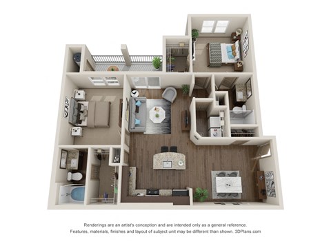2 bed 2 bath B2 Floor Plan at Lakeline East Apartments, Cedar Park, TX
